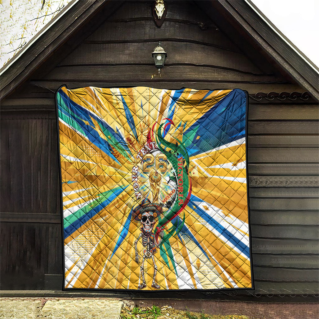 Personalized Mexico Football Victoria Sugar Skull Quilt Dia De Los Muertos Cultural Art Sunburst