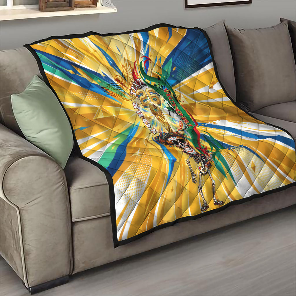 Personalized Mexico Football Victoria Sugar Skull Quilt Dia De Los Muertos Cultural Art Sunburst