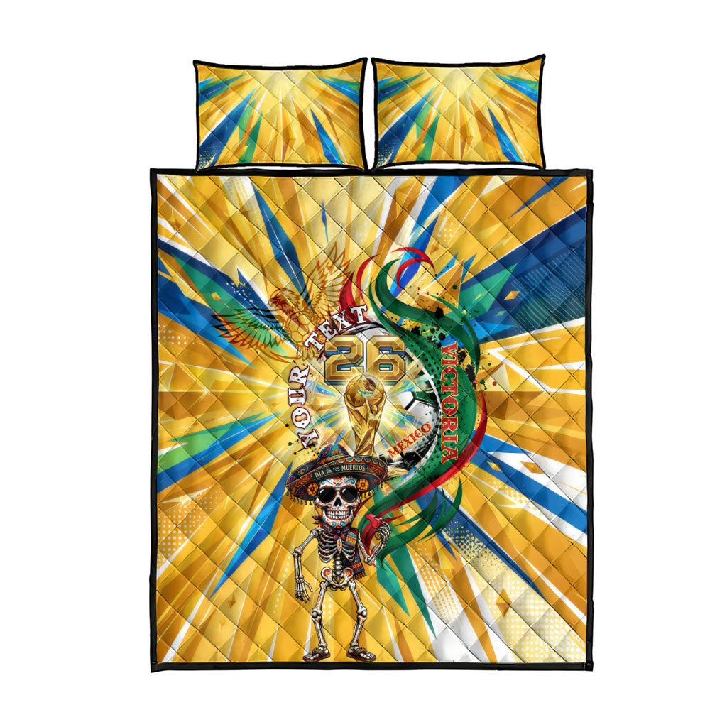 Personalized Mexico Football Victoria Sugar Skull Quilt Bed Set Dia De Los Muertos Cultural Art Sunburst