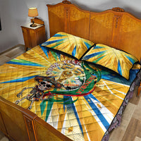 Personalized Mexico Football Victoria Sugar Skull Quilt Bed Set Dia De Los Muertos Cultural Art Sunburst