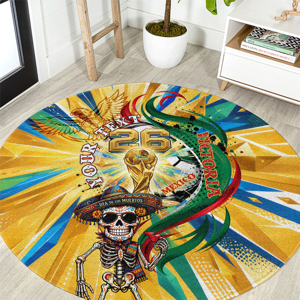 Personalized Mexico Football Victoria Sugar Skull Round Carpet Dia De Los Muertos Cultural Art Sunburst