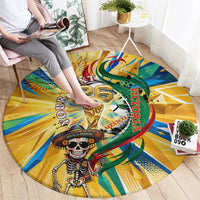 Personalized Mexico Football Victoria Sugar Skull Round Carpet Dia De Los Muertos Cultural Art Sunburst