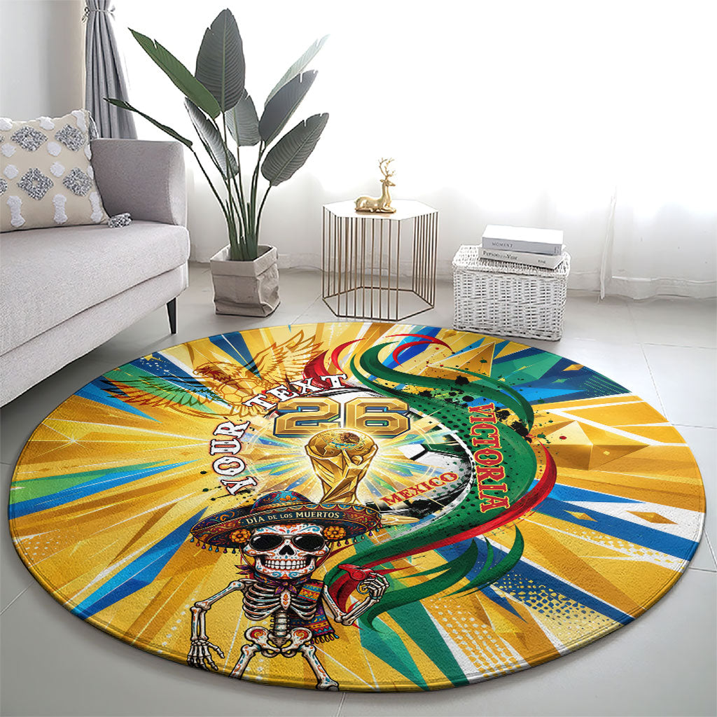 Personalized Mexico Football Victoria Sugar Skull Round Carpet Dia De Los Muertos Cultural Art Sunburst