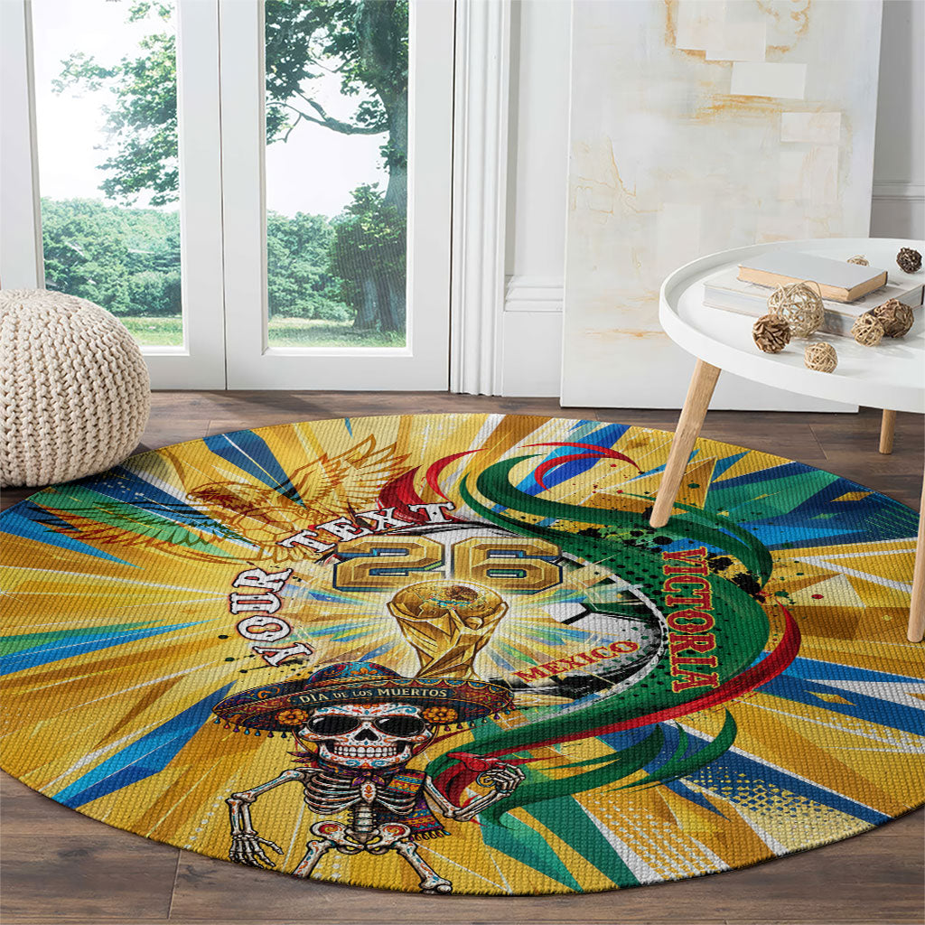 Personalized Mexico Football Victoria Sugar Skull Round Carpet Dia De Los Muertos Cultural Art Sunburst