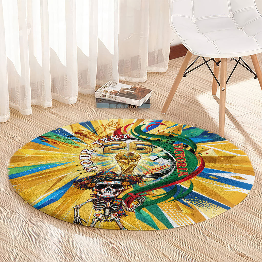 Personalized Mexico Football Victoria Sugar Skull Round Carpet Dia De Los Muertos Cultural Art Sunburst