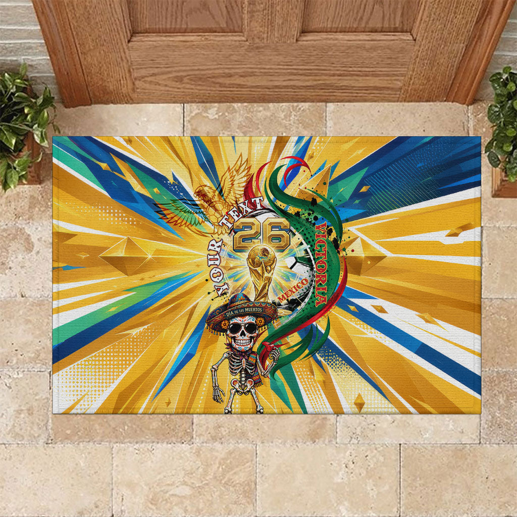 Personalized Mexico Football Victoria Sugar Skull Rubber Doormat Dia De Los Muertos Cultural Art Sunburst