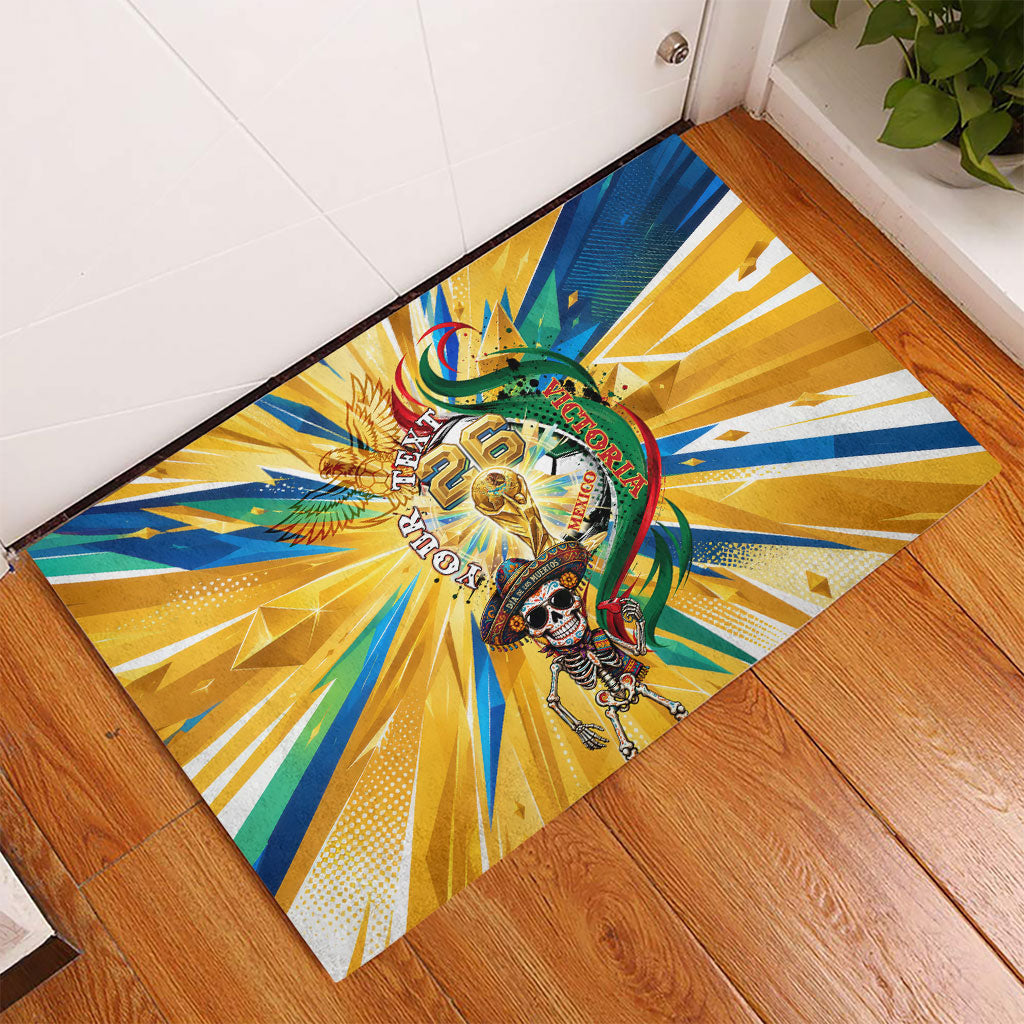 Personalized Mexico Football Victoria Sugar Skull Rubber Doormat Dia De Los Muertos Cultural Art Sunburst