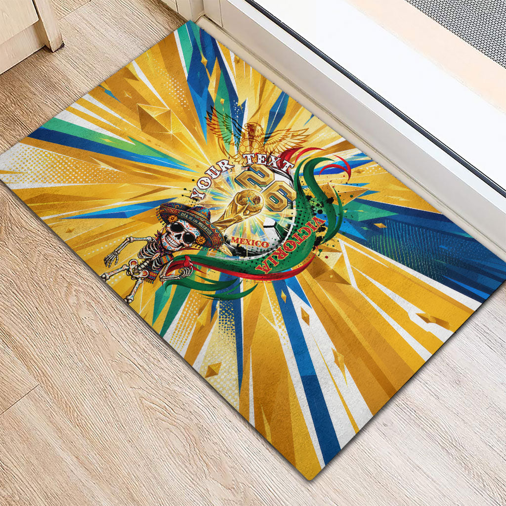 Personalized Mexico Football Victoria Sugar Skull Rubber Doormat Dia De Los Muertos Cultural Art Sunburst
