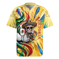 Personalized Mexico Football Victoria Sugar Skull Rugby Jersey Dia De Los Muertos Cultural Art Sunburst