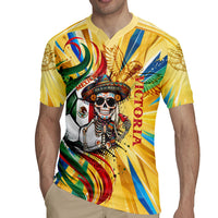 Personalized Mexico Football Victoria Sugar Skull Rugby Jersey Dia De Los Muertos Cultural Art Sunburst