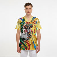 Personalized Mexico Football Victoria Sugar Skull Scrub Top Dia De Los Muertos Cultural Art Sunburst