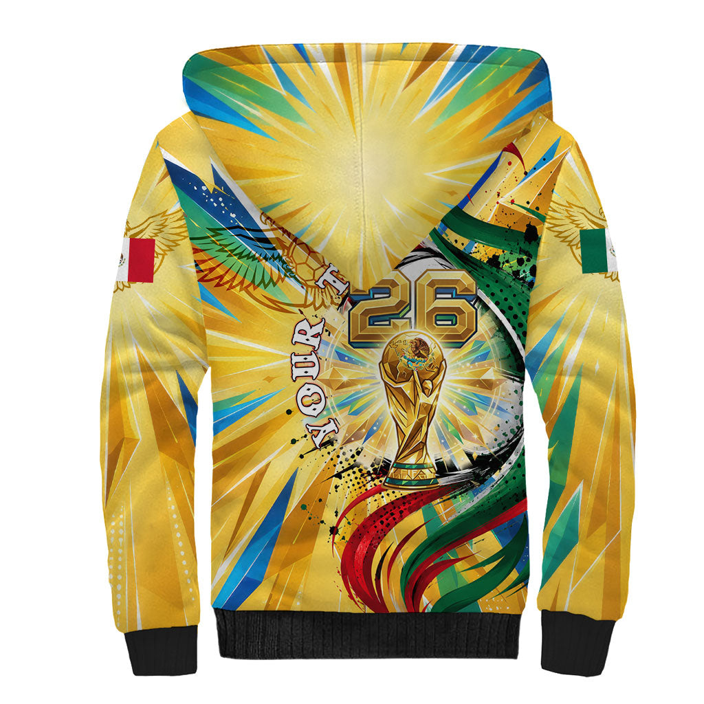 Personalized Mexico Football Victoria Sugar Skull Sherpa Hoodie Dia De Los Muertos Cultural Art Sunburst