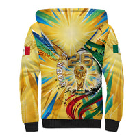 Personalized Mexico Football Victoria Sugar Skull Sherpa Hoodie Dia De Los Muertos Cultural Art Sunburst