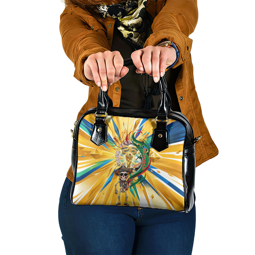 Personalized Mexico Football Victoria Sugar Skull Shoulder Handbag Dia De Los Muertos Cultural Art Sunburst