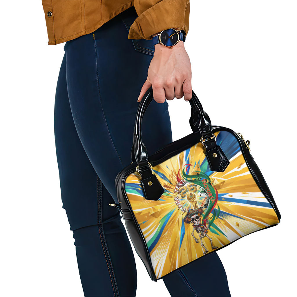 Personalized Mexico Football Victoria Sugar Skull Shoulder Handbag Dia De Los Muertos Cultural Art Sunburst