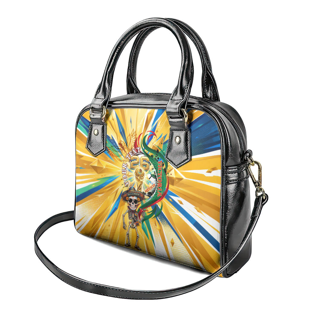 Personalized Mexico Football Victoria Sugar Skull Shoulder Handbag Dia De Los Muertos Cultural Art Sunburst