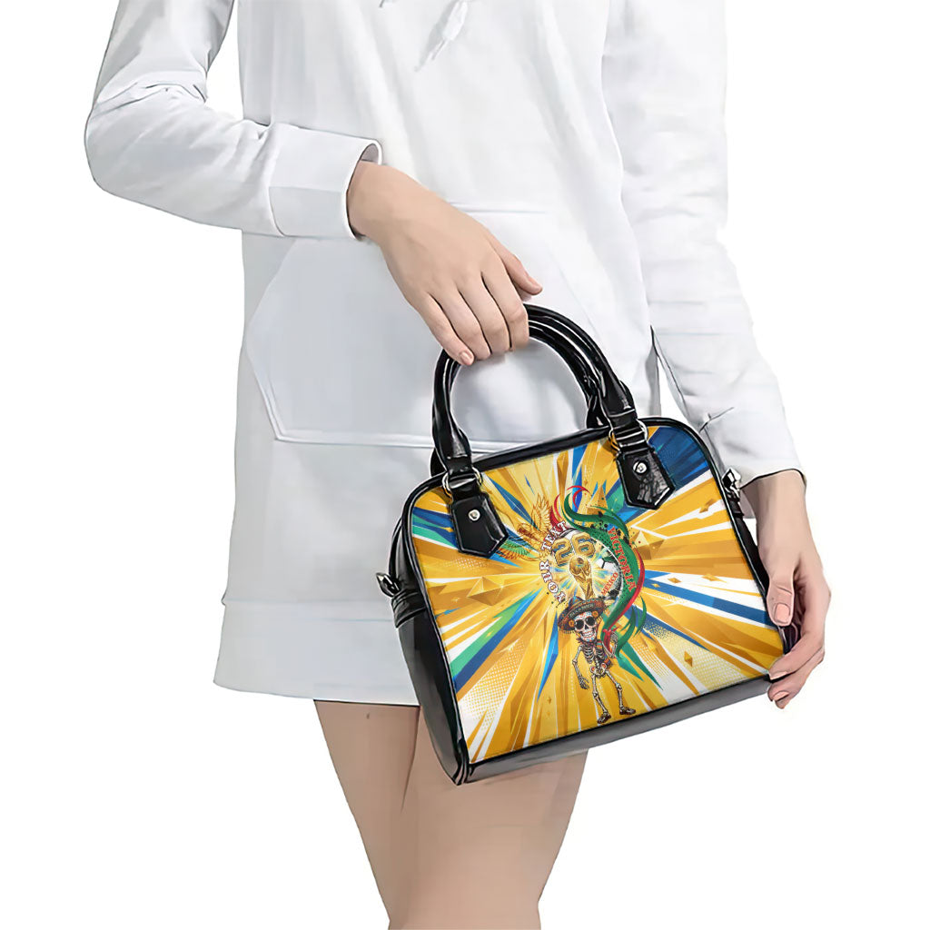 Personalized Mexico Football Victoria Sugar Skull Shoulder Handbag Dia De Los Muertos Cultural Art Sunburst