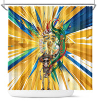 Personalized Mexico Football Victoria Sugar Skull Shower Curtain Dia De Los Muertos Cultural Art Sunburst
