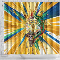 Personalized Mexico Football Victoria Sugar Skull Shower Curtain Dia De Los Muertos Cultural Art Sunburst