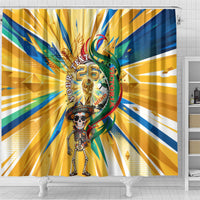 Personalized Mexico Football Victoria Sugar Skull Shower Curtain Dia De Los Muertos Cultural Art Sunburst