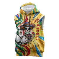 Personalized Mexico Football Victoria Sugar Skull Sleeveless Hoodie Dia De Los Muertos Cultural Art Sunburst