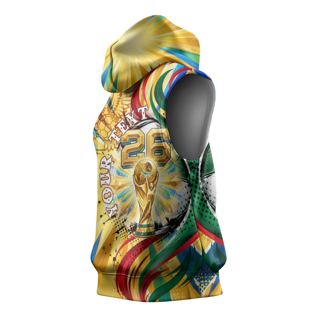 Personalized Mexico Football Victoria Sugar Skull Sleeveless Hoodie Dia De Los Muertos Cultural Art Sunburst