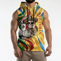 Personalized Mexico Football Victoria Sugar Skull Sleeveless Hoodie Dia De Los Muertos Cultural Art Sunburst
