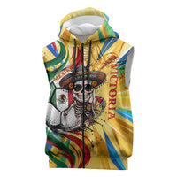 Personalized Mexico Football Victoria Sugar Skull Sleeveless Zip Hoodie Dia De Los Muertos Cultural Art Sunburst