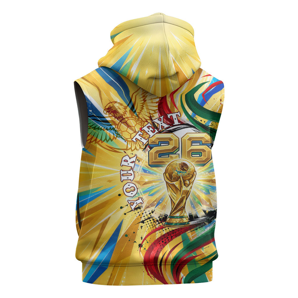 Personalized Mexico Football Victoria Sugar Skull Sleeveless Zip Hoodie Dia De Los Muertos Cultural Art Sunburst