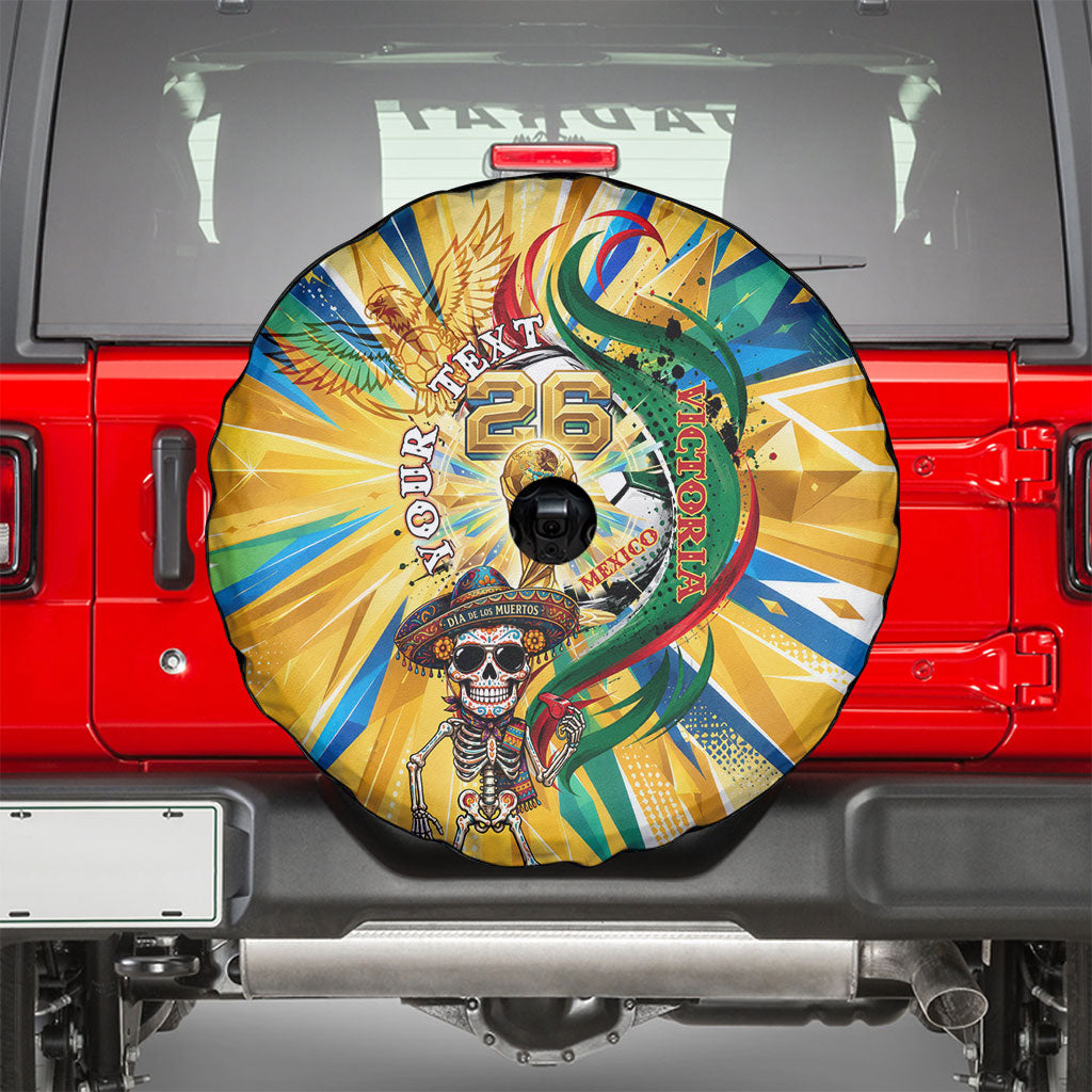 Personalized Mexico Football Victoria Sugar Skull Spare Tire Cover Dia De Los Muertos Cultural Art Sunburst