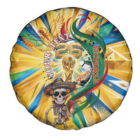 Personalized Mexico Football Victoria Sugar Skull Spare Tire Cover Dia De Los Muertos Cultural Art Sunburst