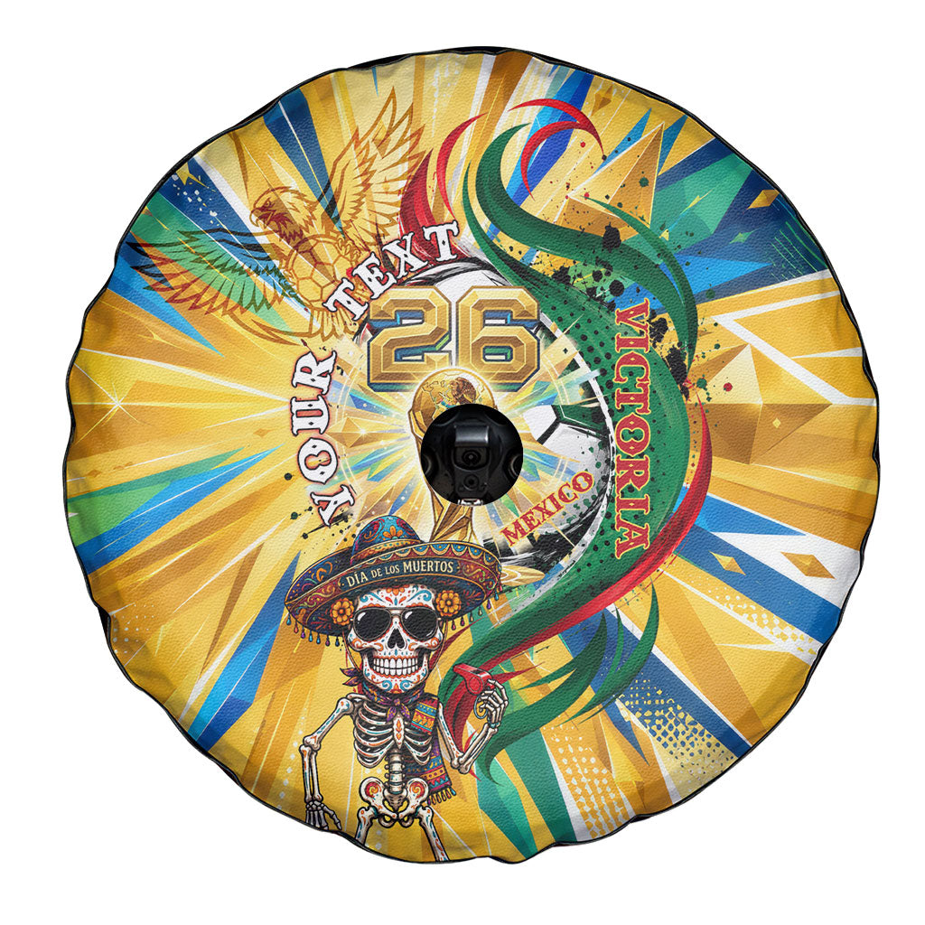 Personalized Mexico Football Victoria Sugar Skull Spare Tire Cover Dia De Los Muertos Cultural Art Sunburst