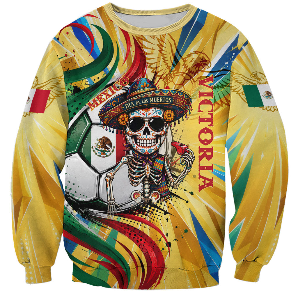 Personalized Mexico Football Victoria Sugar Skull Sweatshirt Dia De Los Muertos Cultural Art Sunburst