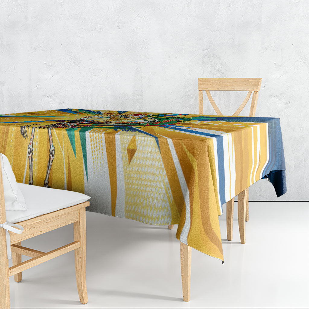 Personalized Mexico Football Victoria Sugar Skull Tablecloth Dia De Los Muertos Cultural Art Sunburst