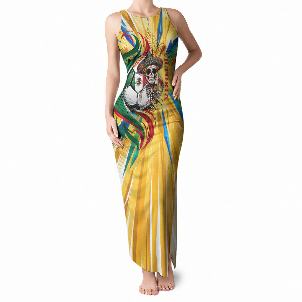 Personalized Mexico Football Victoria Sugar Skull Tank Maxi Dress Dia De Los Muertos Cultural Art Sunburst