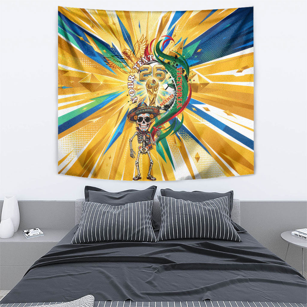 Personalized Mexico Football Victoria Sugar Skull Tapestry Dia De Los Muertos Cultural Art Sunburst
