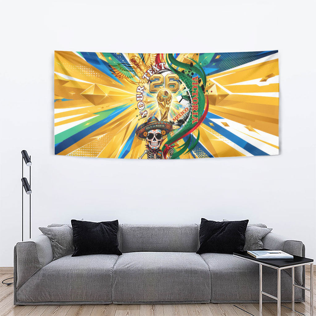 Personalized Mexico Football Victoria Sugar Skull Tapestry Dia De Los Muertos Cultural Art Sunburst
