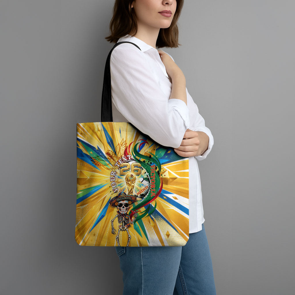 Personalized Mexico Football Victoria Sugar Skull Tote Bag Dia De Los Muertos Cultural Art Sunburst