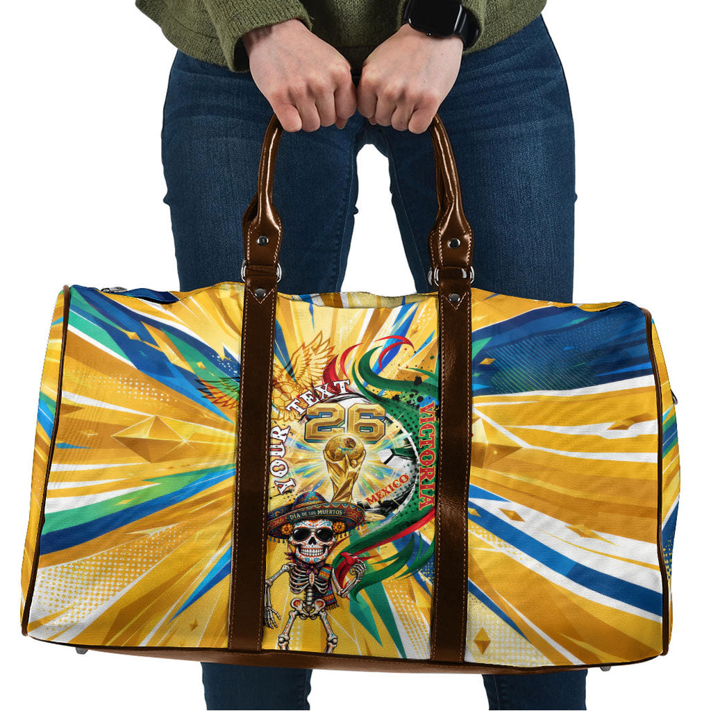 Personalized Mexico Football Victoria Sugar Skull Travel Bag Dia De Los Muertos Cultural Art Sunburst