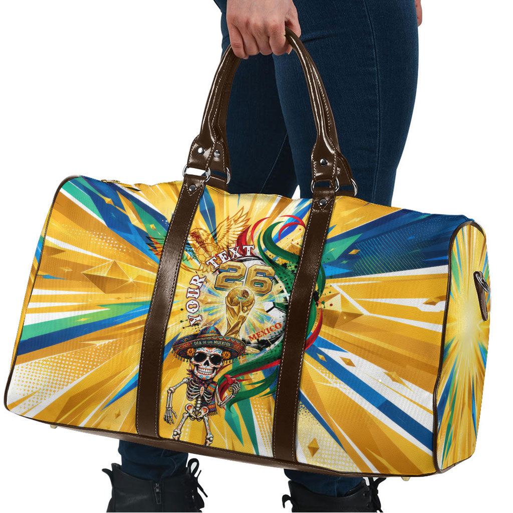 Personalized Mexico Football Victoria Sugar Skull Travel Bag Dia De Los Muertos Cultural Art Sunburst