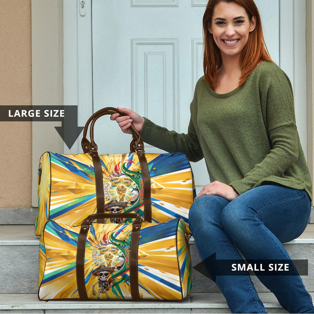 Personalized Mexico Football Victoria Sugar Skull Travel Bag Dia De Los Muertos Cultural Art Sunburst