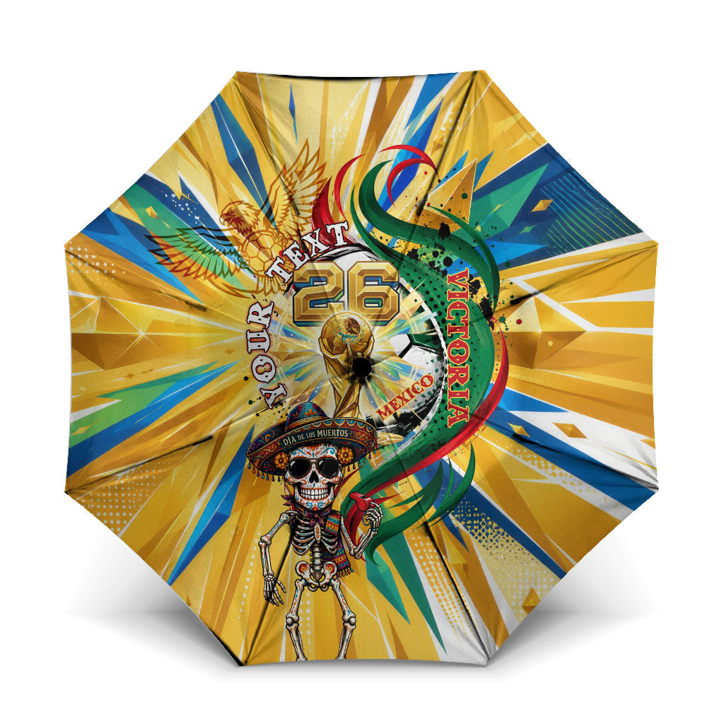 Personalized Mexico Football Victoria Sugar Skull Umbrella Dia De Los Muertos Cultural Art Sunburst