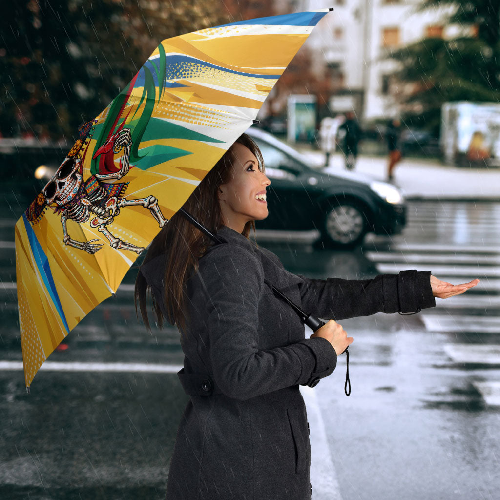 Personalized Mexico Football Victoria Sugar Skull Umbrella Dia De Los Muertos Cultural Art Sunburst