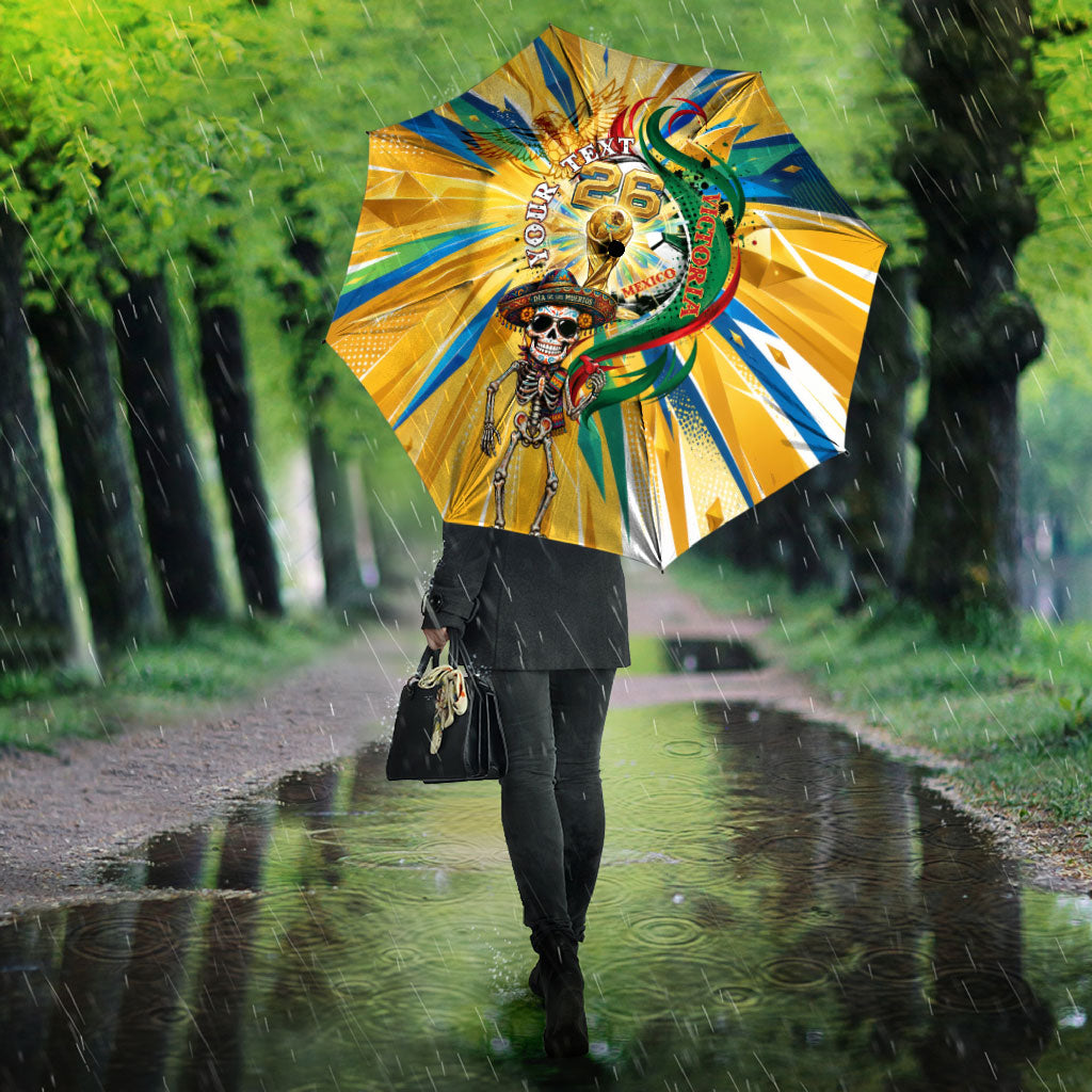 Personalized Mexico Football Victoria Sugar Skull Umbrella Dia De Los Muertos Cultural Art Sunburst