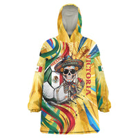 Personalized Mexico Football Victoria Sugar Skull Wearable Blanket Hoodie Dia De Los Muertos Cultural Art Sunburst