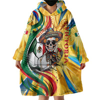 Personalized Mexico Football Victoria Sugar Skull Wearable Blanket Hoodie Dia De Los Muertos Cultural Art Sunburst