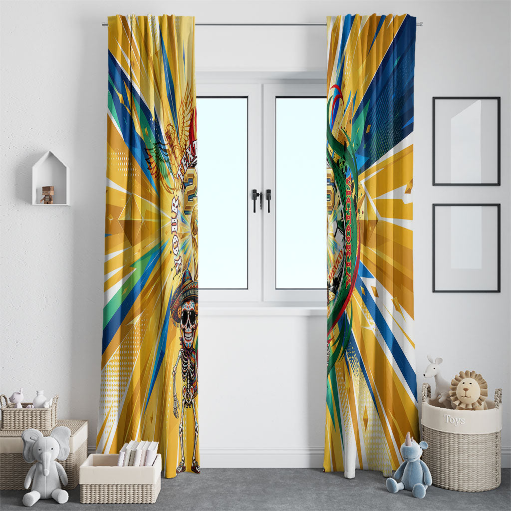 Personalized Mexico Football Victoria Sugar Skull Window Curtain Dia De Los Muertos Cultural Art Sunburst