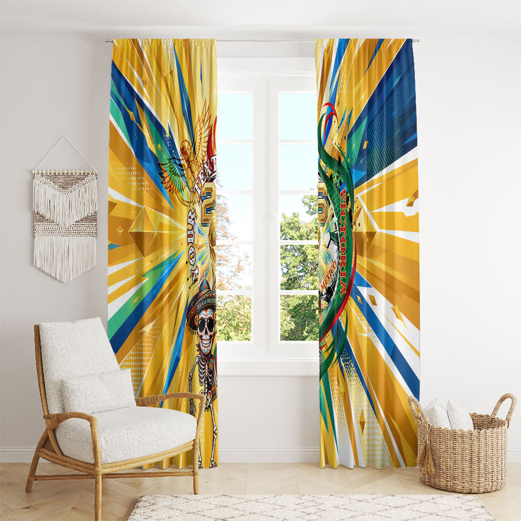Personalized Mexico Football Victoria Sugar Skull Window Curtain Dia De Los Muertos Cultural Art Sunburst