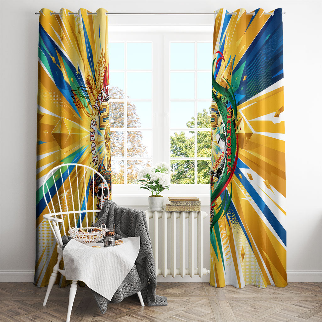 Personalized Mexico Football Victoria Sugar Skull Window Curtain Dia De Los Muertos Cultural Art Sunburst