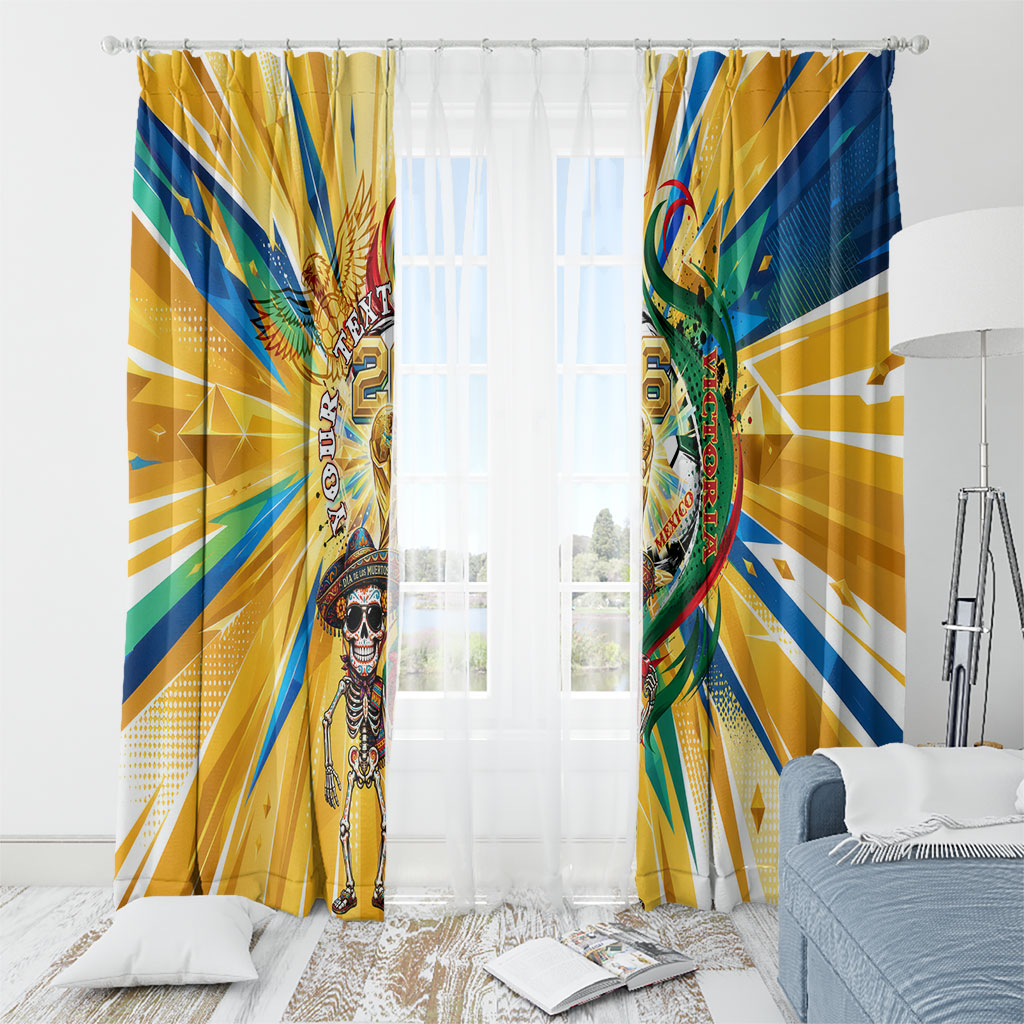 Personalized Mexico Football Victoria Sugar Skull Window Curtain Dia De Los Muertos Cultural Art Sunburst